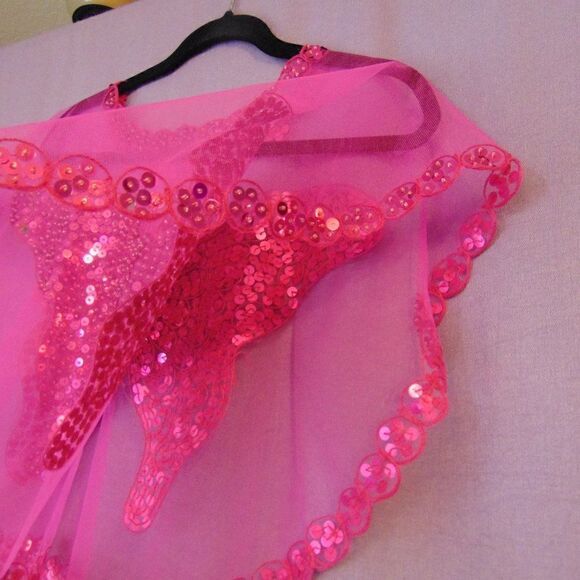 HANDMADE Pink Butterfly Sequin Crepe Netting Over the Shoulders Neck Wrap OS - Picture 4 of 11